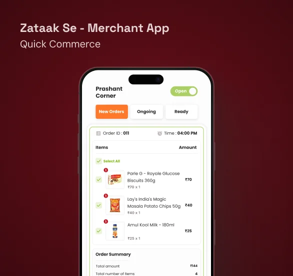 Zataak Se Merchant App - order management and inventory interface